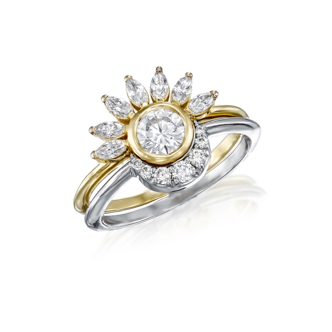 טבעת סט שמש ירח יהלומים 