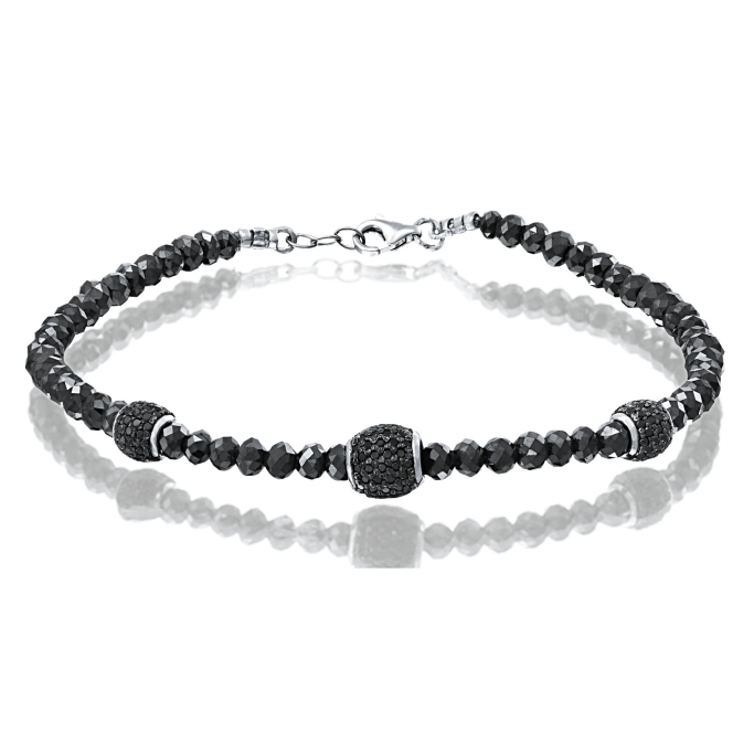 צמיד לגבר זהב לבן כדורים יהלומים שחורים 