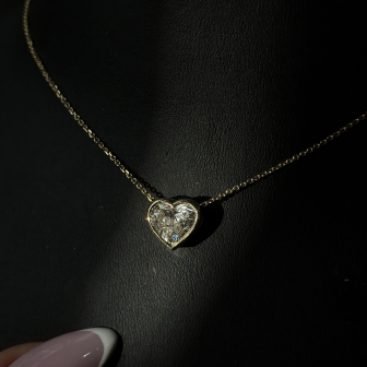 שרשרת לב יהלום בעבודת שיבוץ כוס זהב