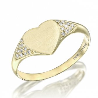 טבעת חותם לב יהלומים RZ151