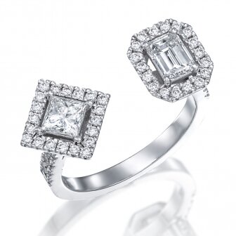 טבעת יהלומים פרינסס ואמרלד